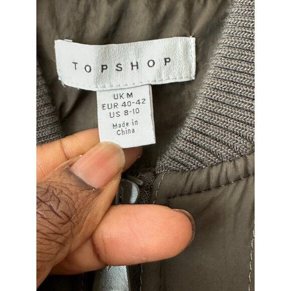 Topshop Quilted Oversized Bomber Liner Jacket  Charcoal Green Mob Wife 8-10 - Picture 4 of 13